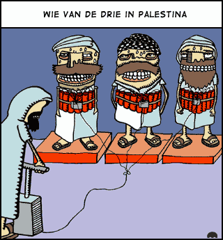 Nozzman - 45 - wie van de drie - cartoon 320 x 345